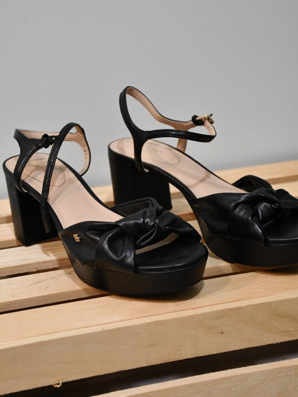 Bandolino Black Strapped Heels w/ Flat, Wide Heel